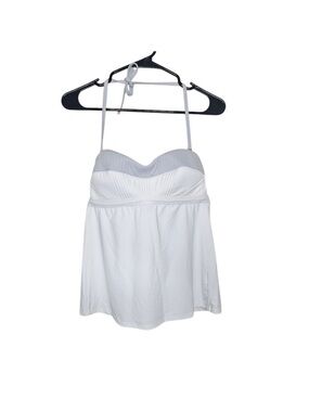Athleta white and gray halter tankini top swim removable strap’s size MEDIUM